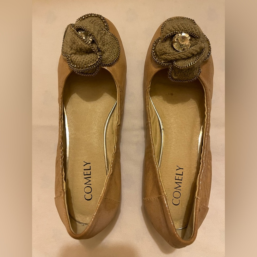 2/$50 final sale Tan Women's Shoes with Decorative Flower